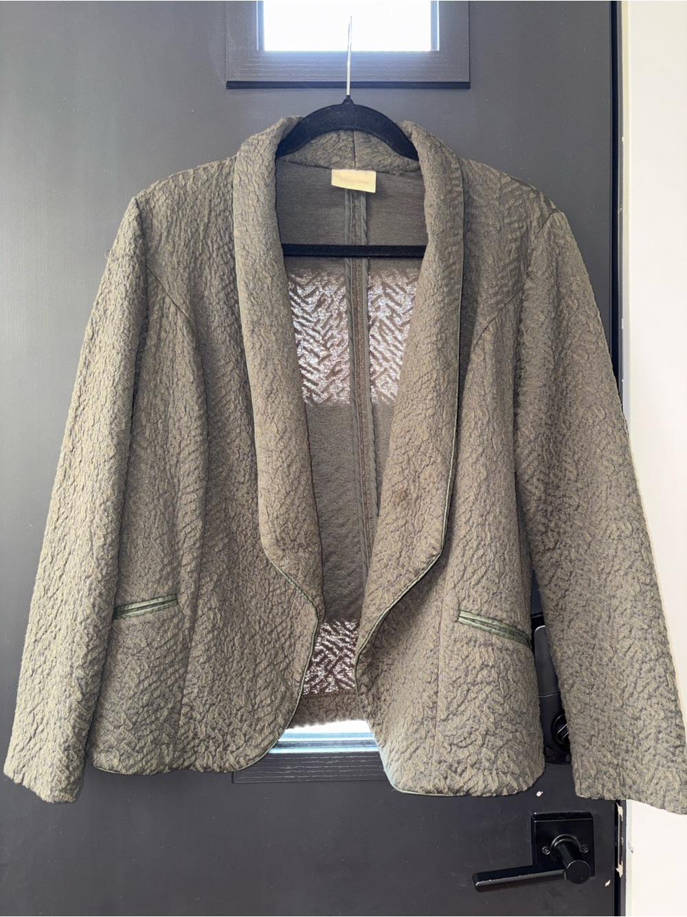 Chicos Size L Womens Olive Textured Open-Front Jacket
